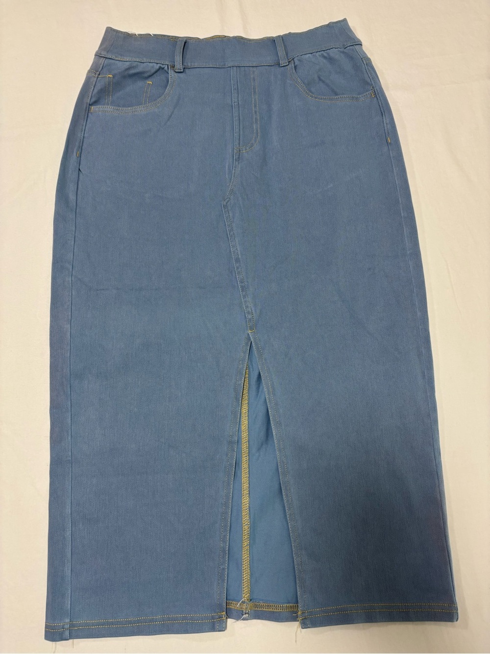 HALARA Blue Straight Denim Skirt with Front Slit